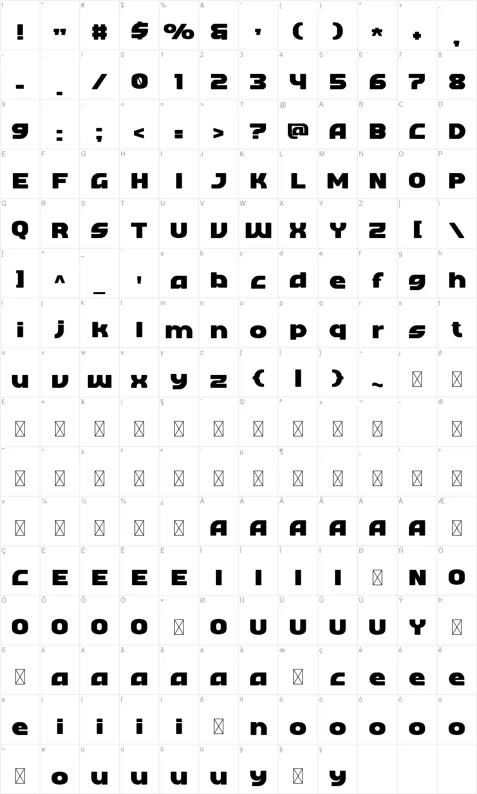 Laybarfont character map