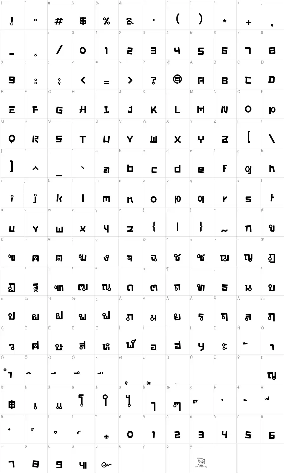 Layiji SaRangHeYofont character map