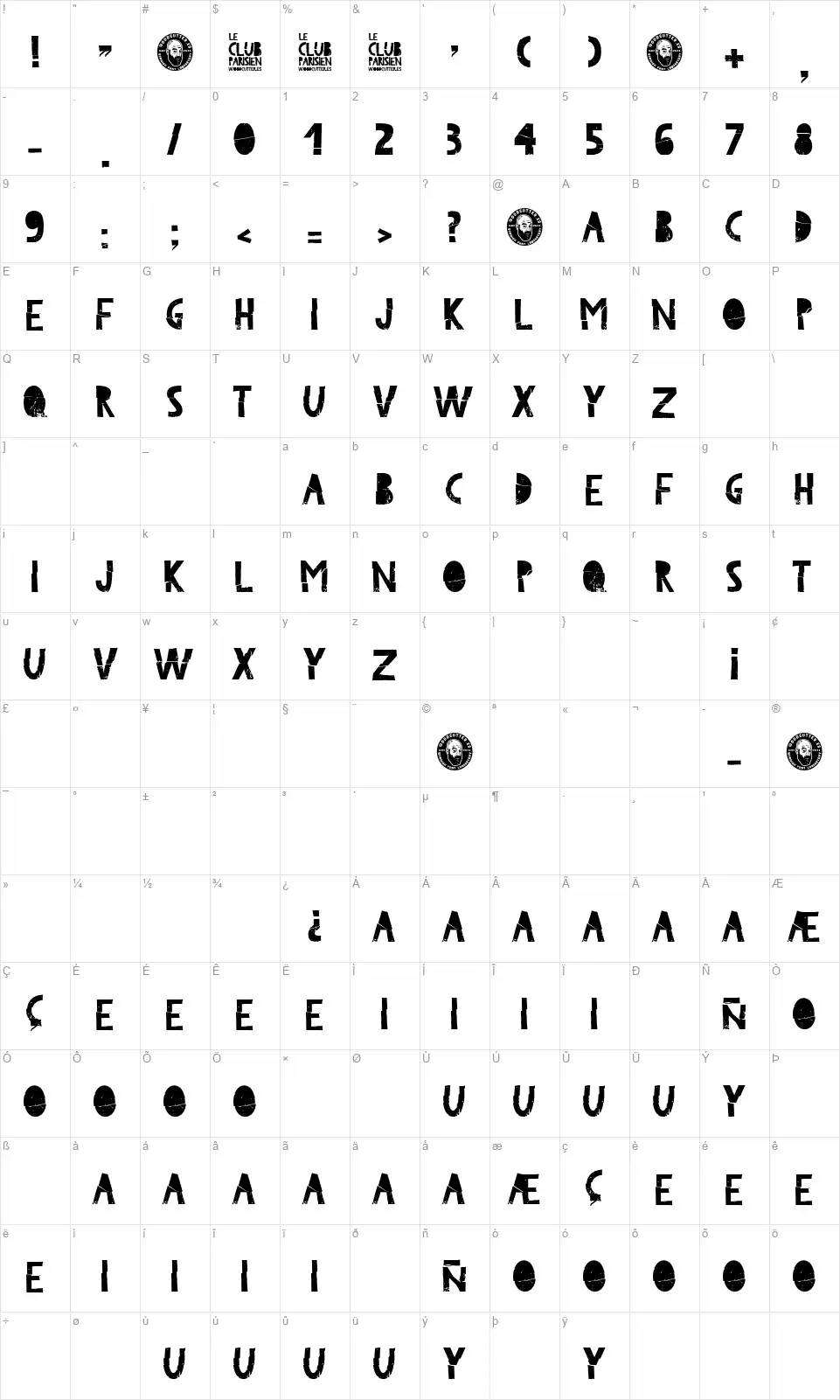 Le Club Parisienfont character map
