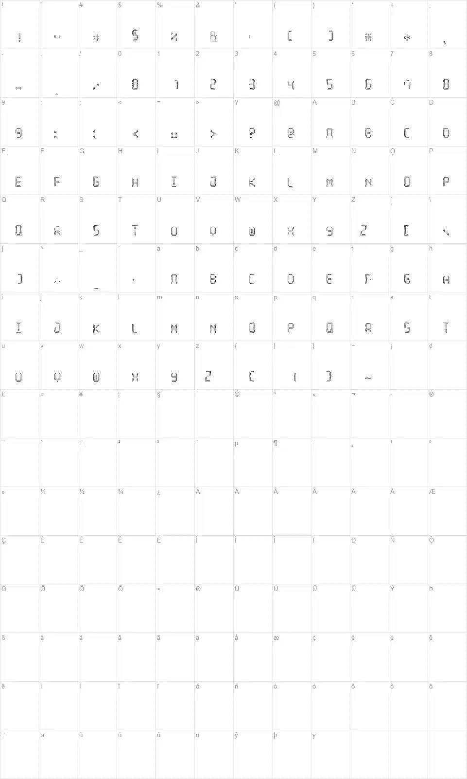 LED Stadion 7font character map