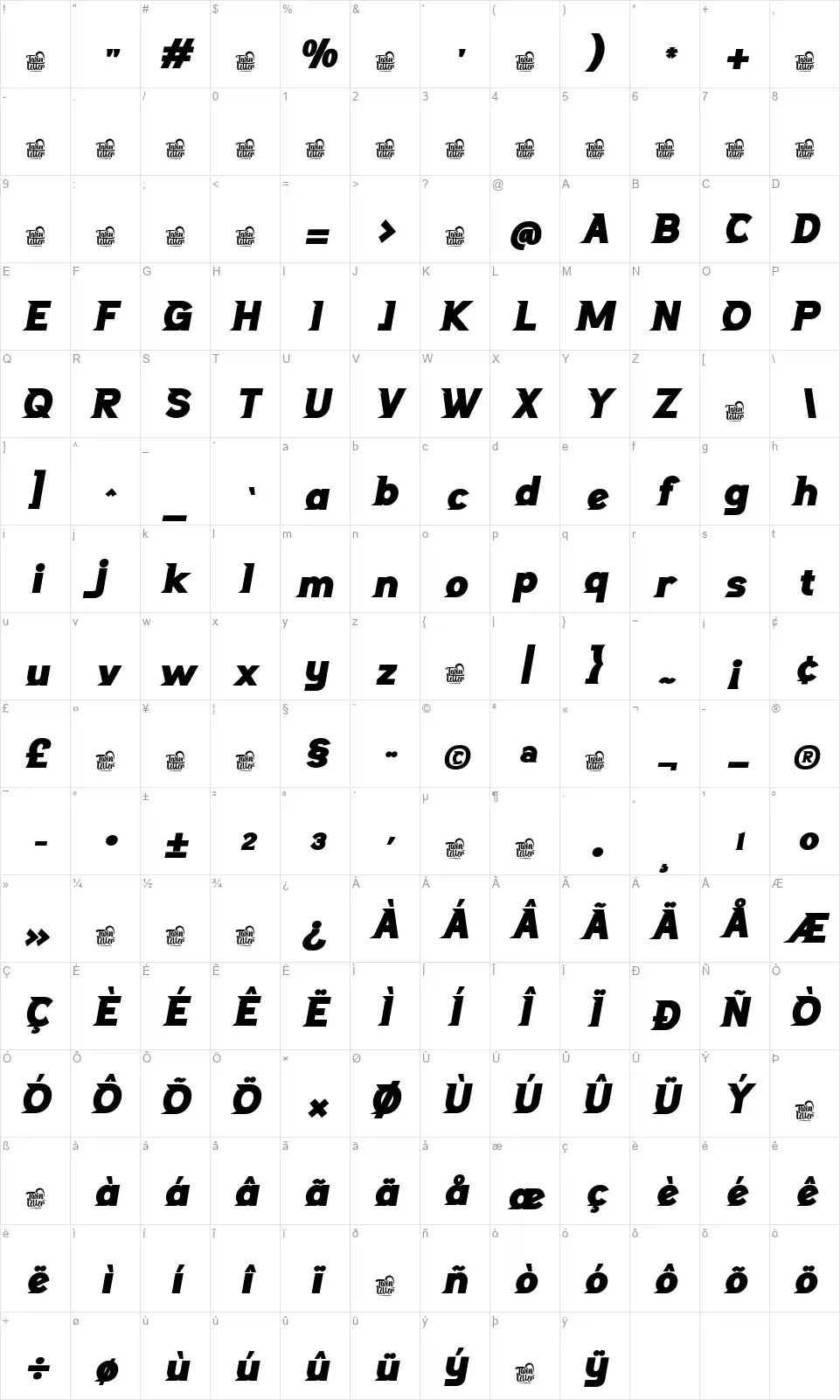 Lenozkonserfont character map