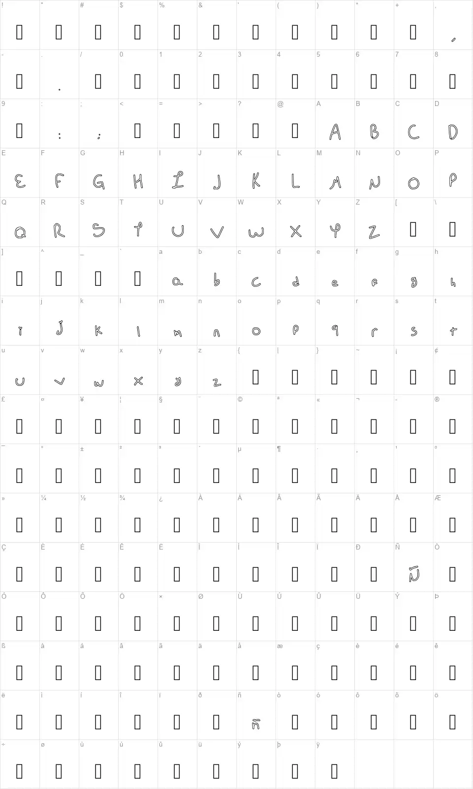 Letra Utra Invesilfont character map