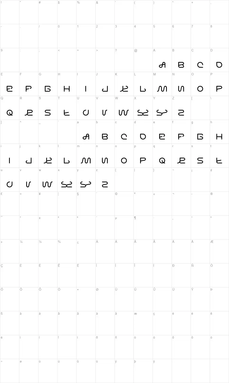 Letting The Cable Sleepfont character map