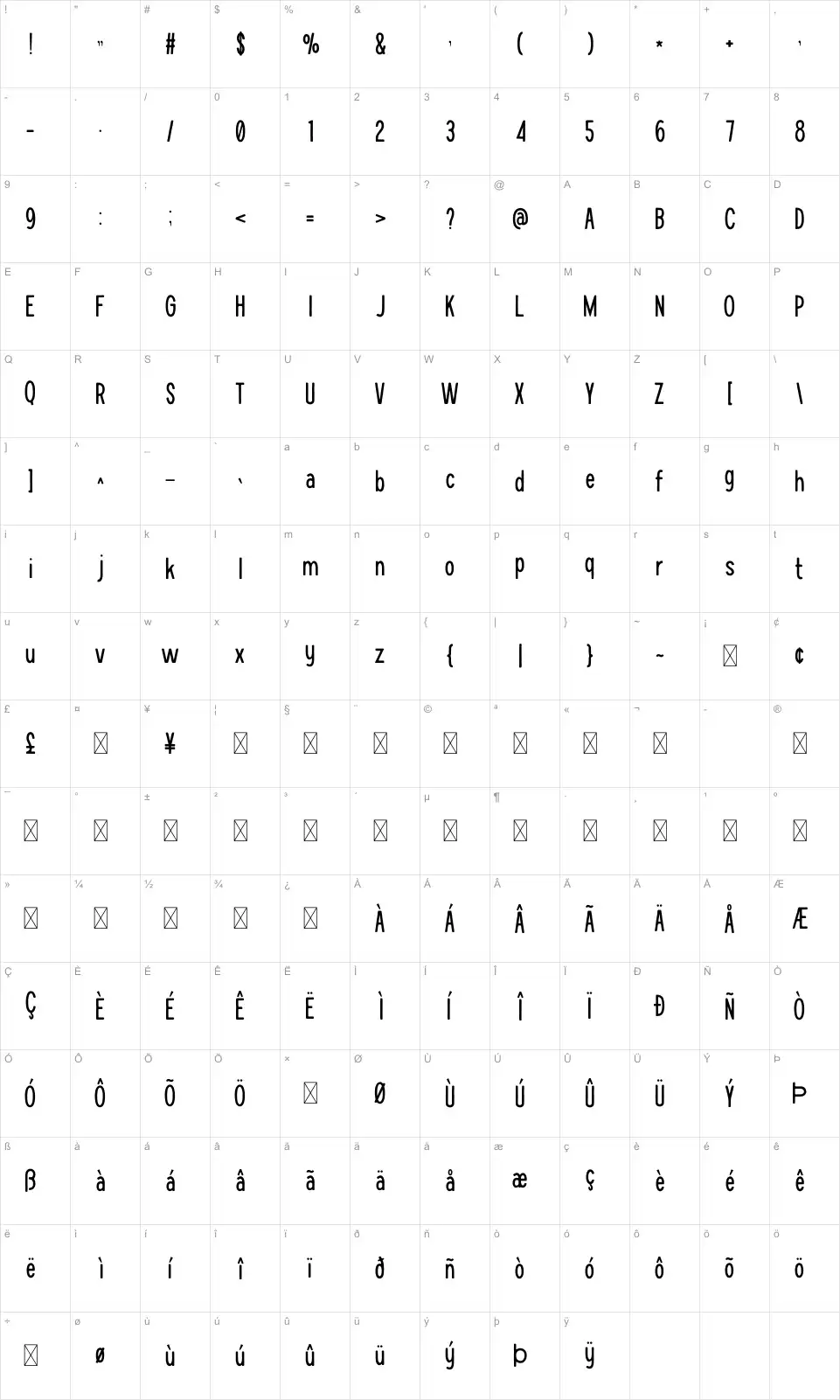 Liederfont character map