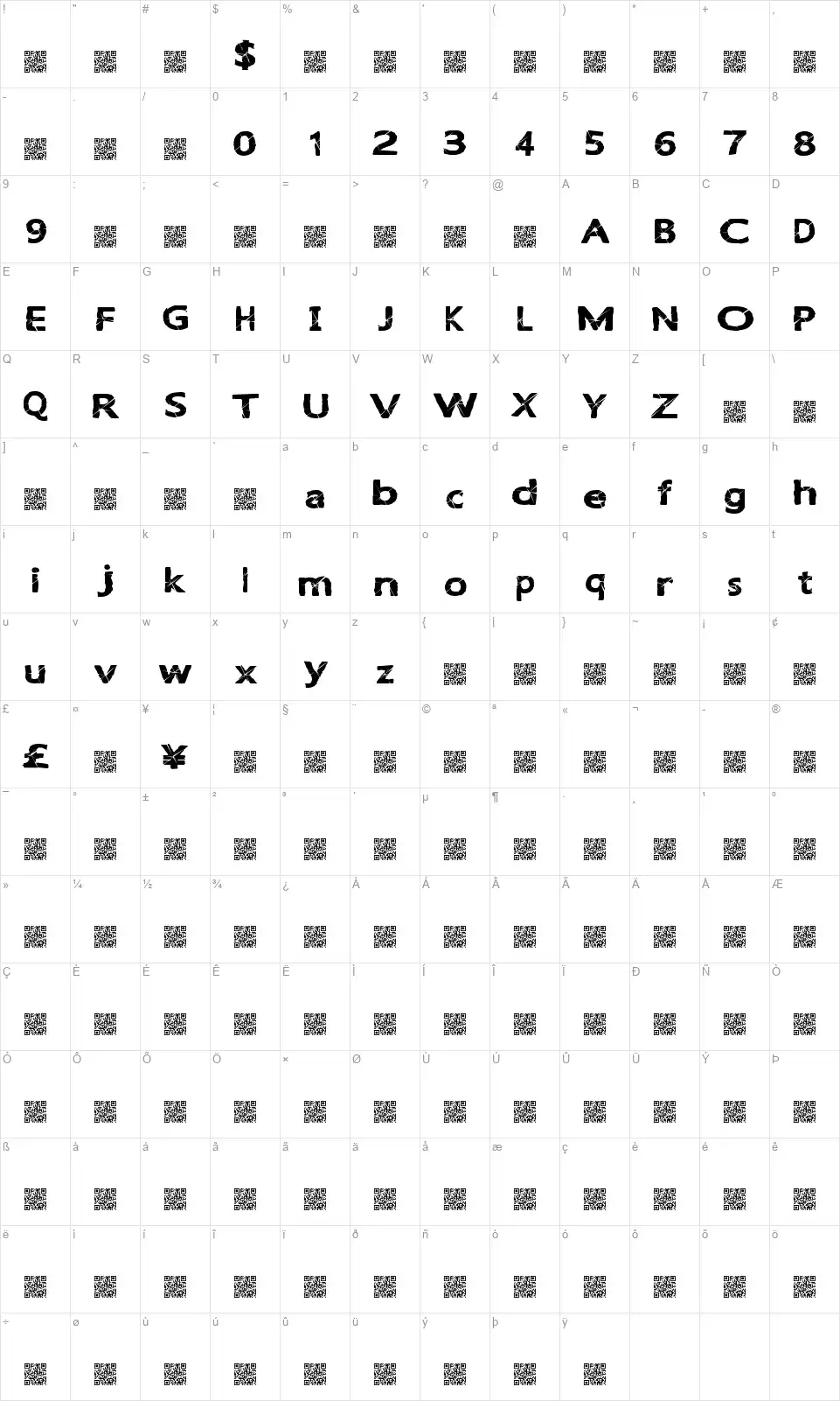 Light Breakfont character map
