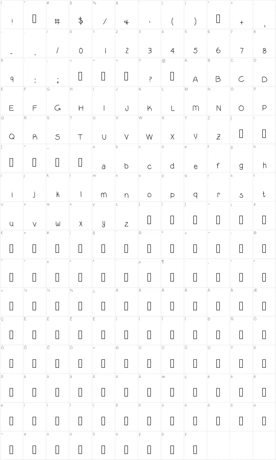 Lil Guyfont character map
