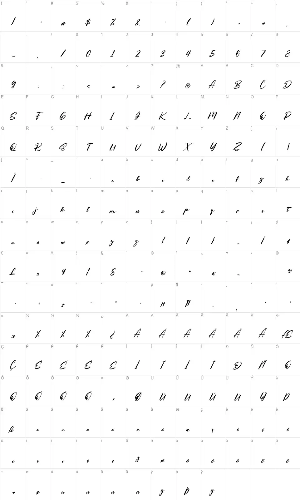 Lillyfleursfont character map