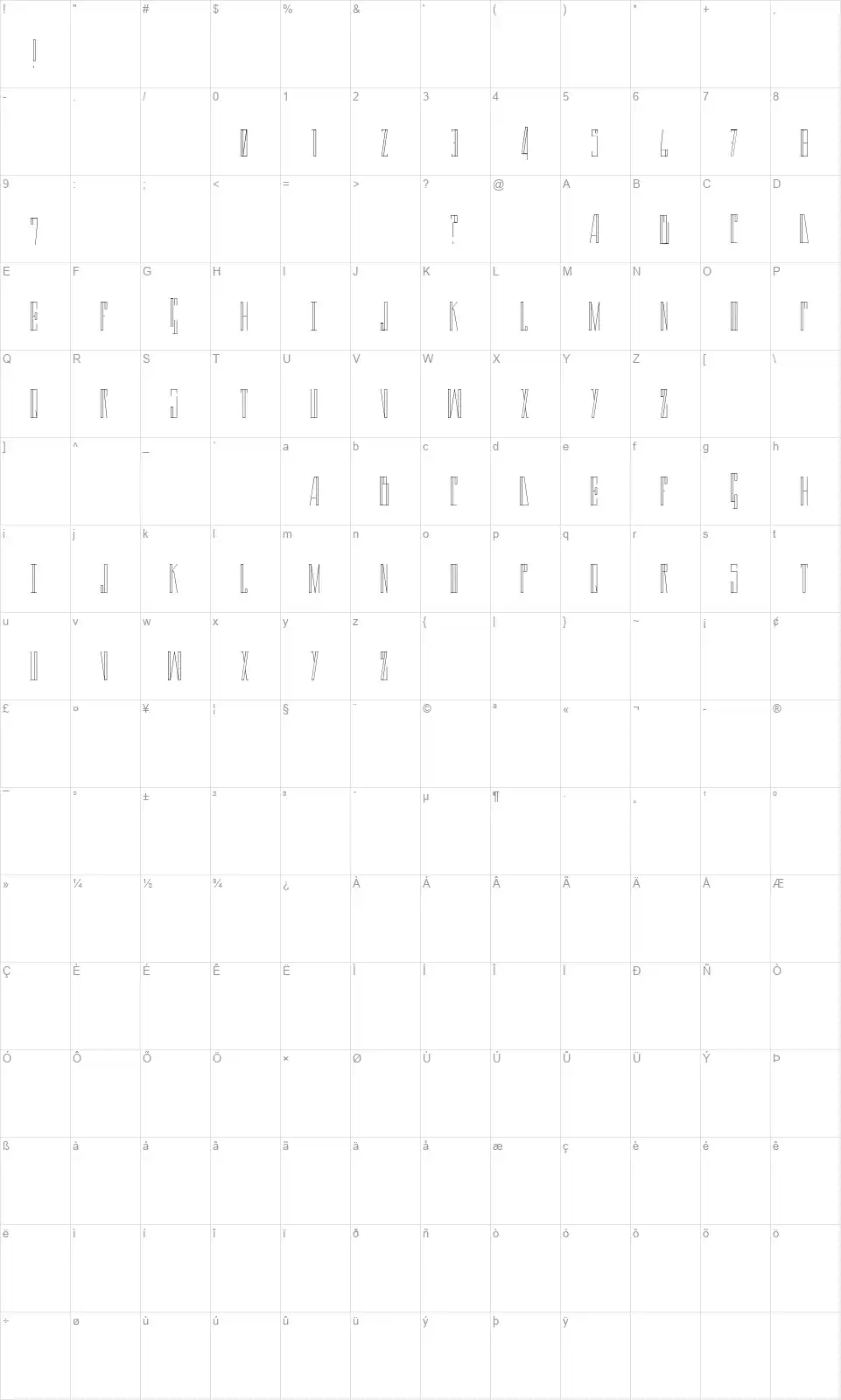 Lionefont character map