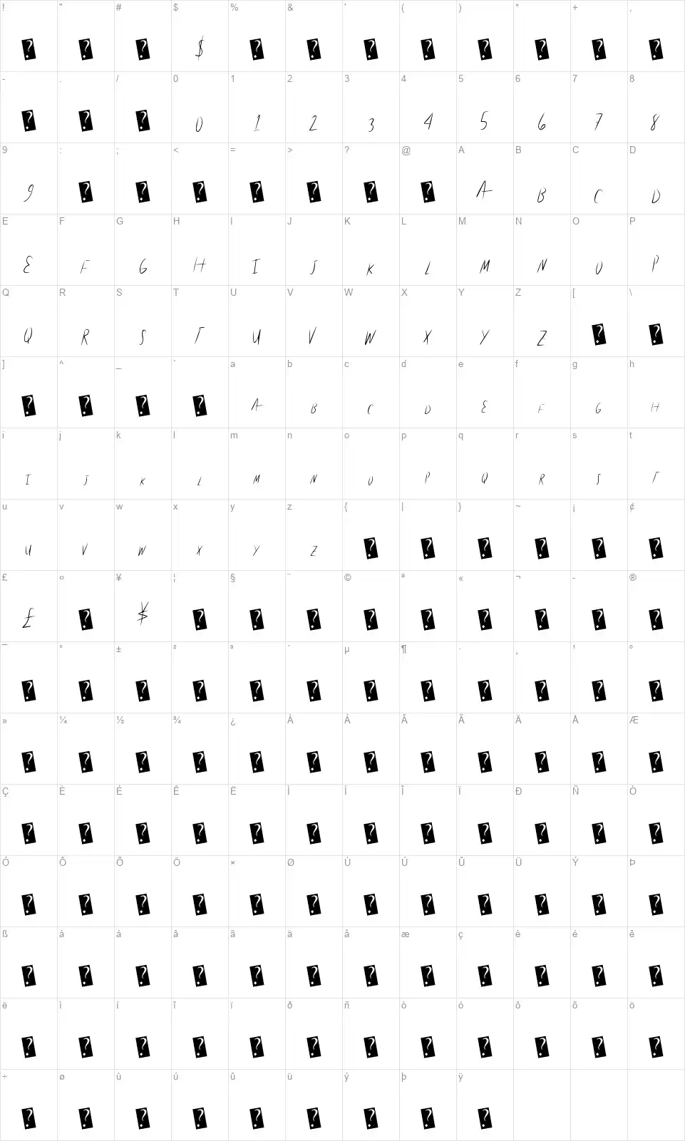 Lite Handfont character map