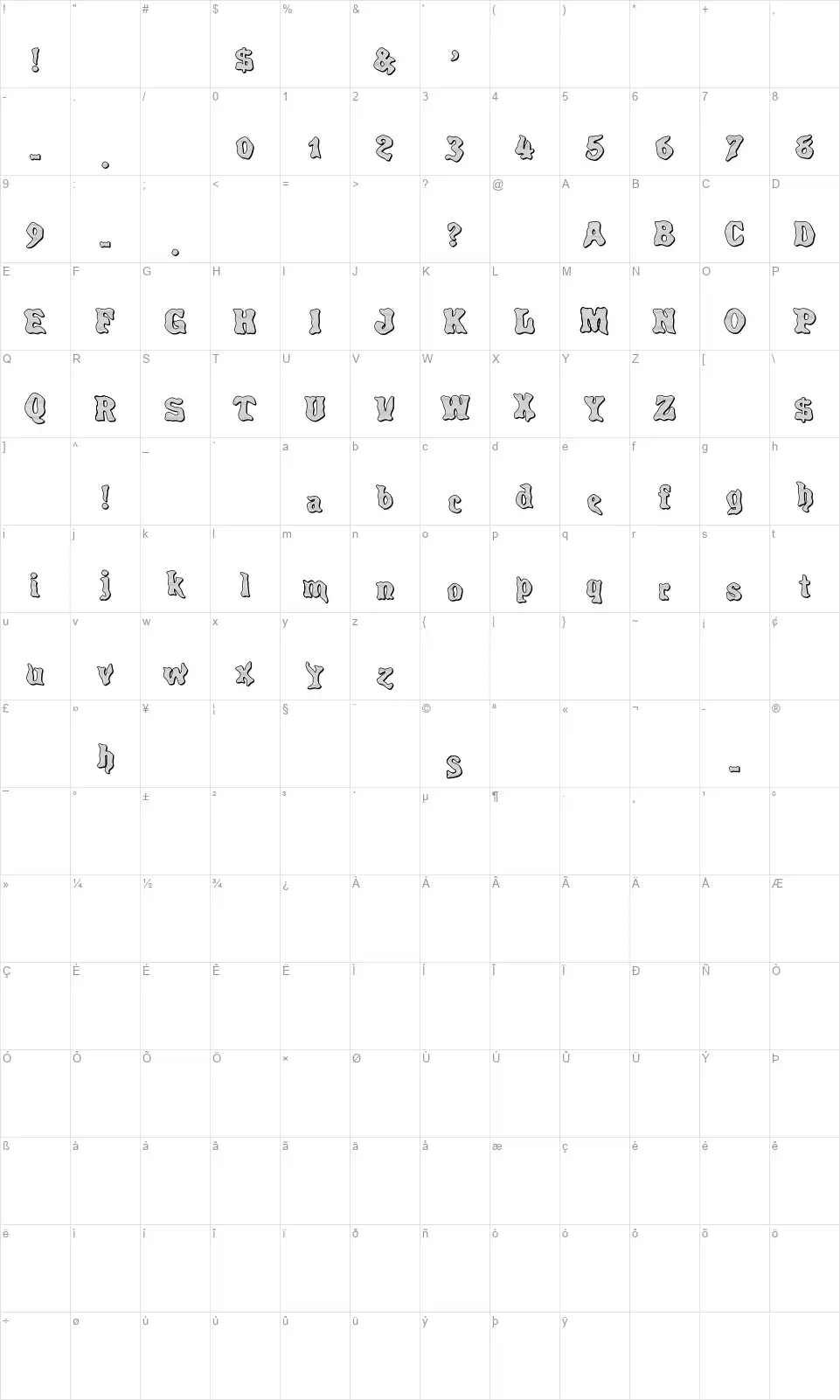 Lithotint 1888 Mapa de caracteres Lithotint 1888font character map