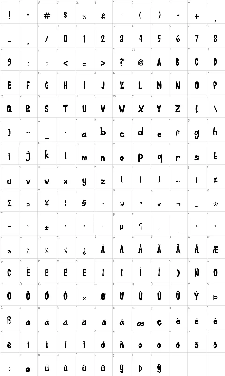 Little Jellyfont character map