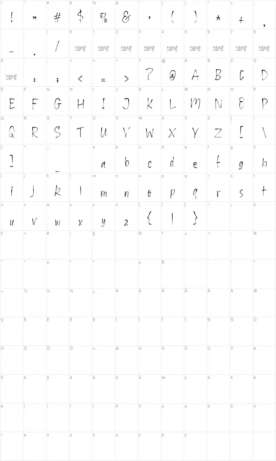 Little Tokyofont character map
