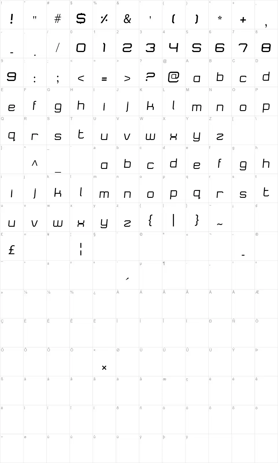 Logostilefont character map