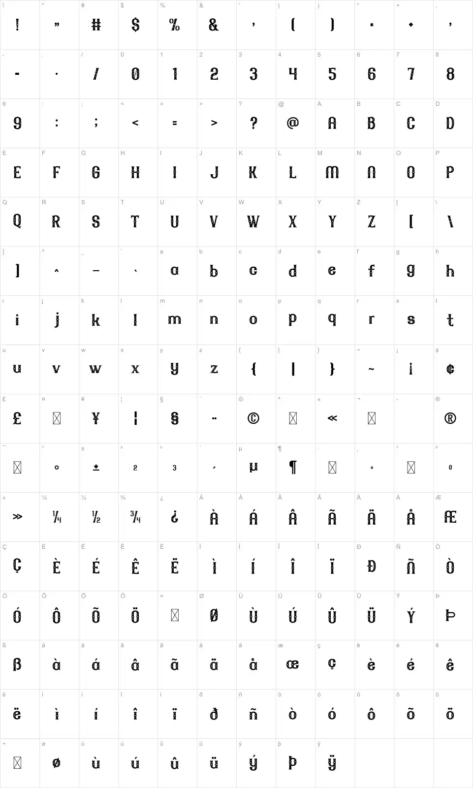 Luchados Mapa de caracteres Luchadosfont character map