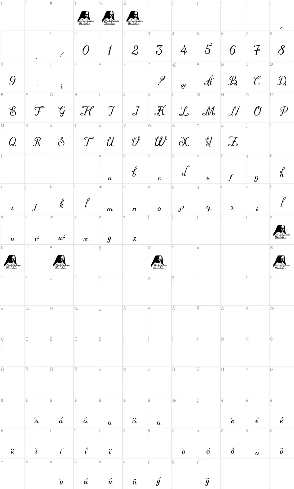 Madre Superiorafont character map