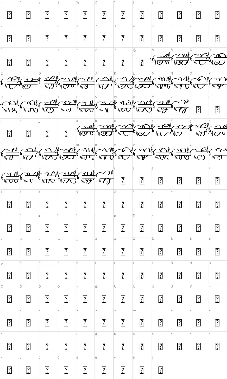 Maestic Bfont character map