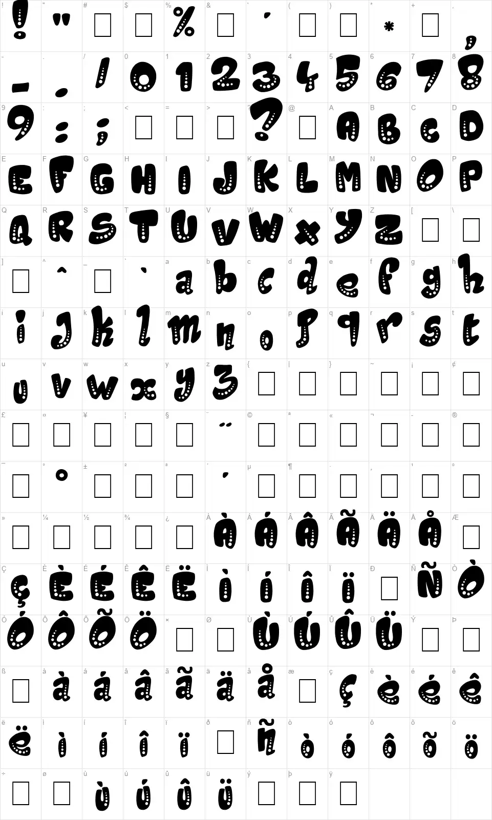 Magic Spotsfont character map