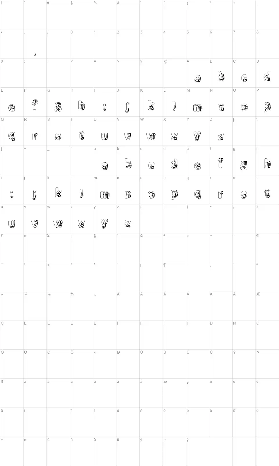 Manenschijn 02font character map