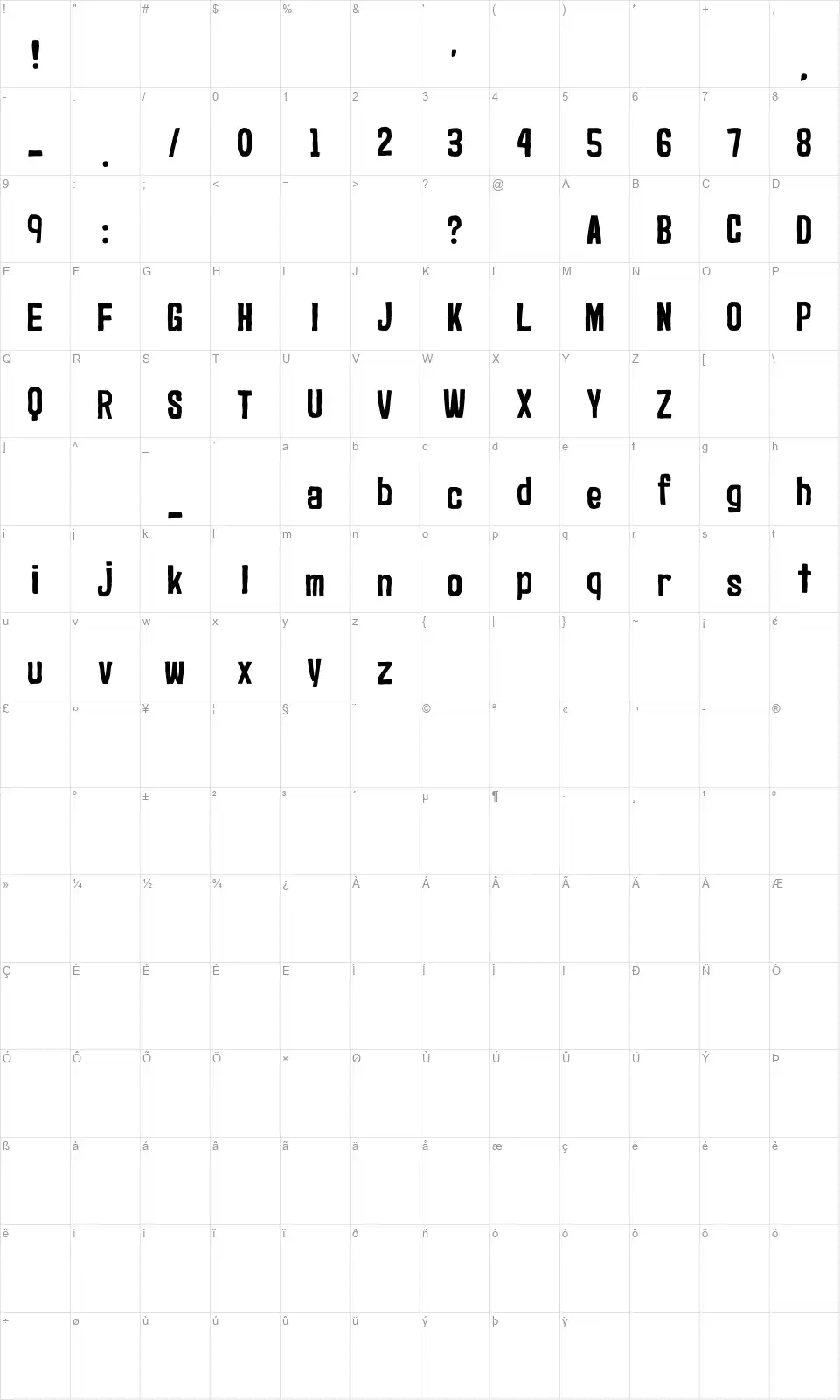 Marker2font character map