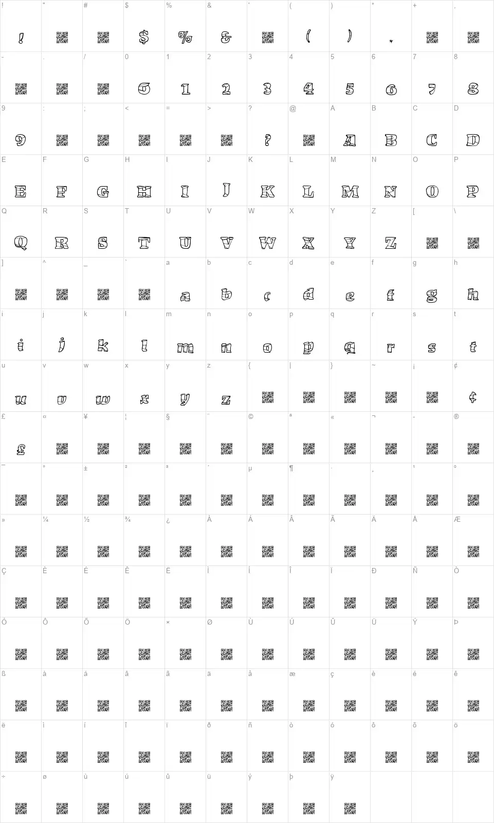 Market Crashfont character map