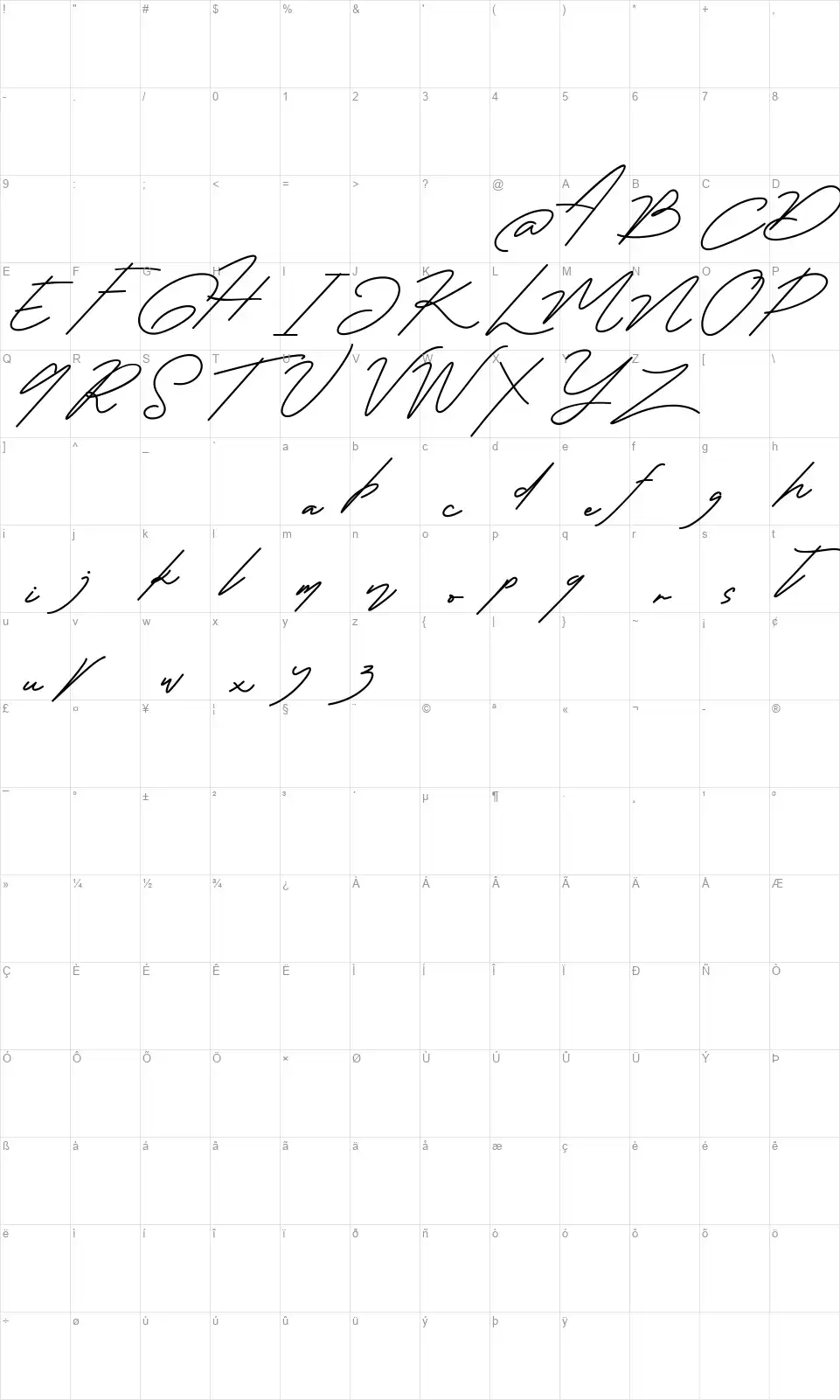 Marliesfont character map