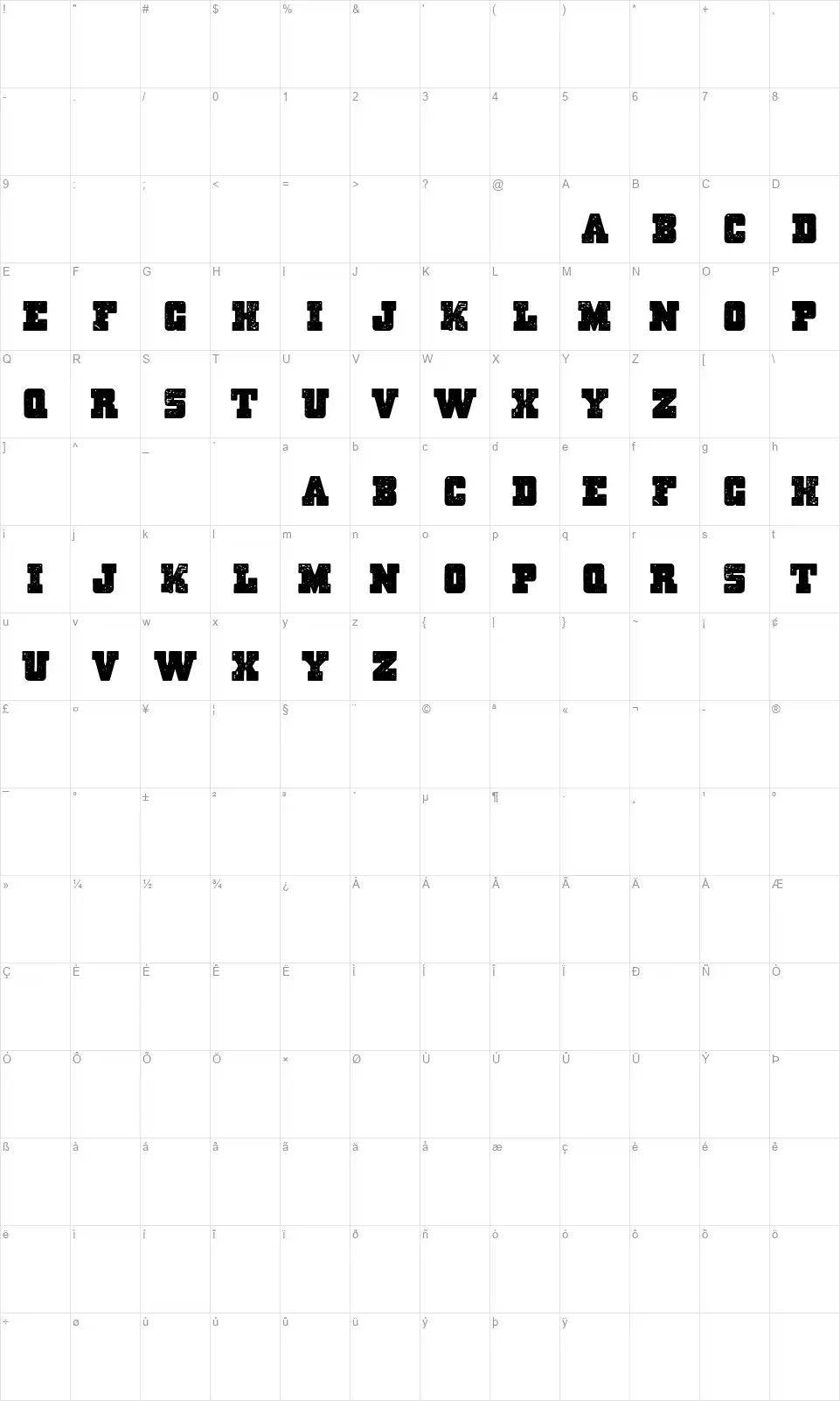 Massive Dynamitefont character map