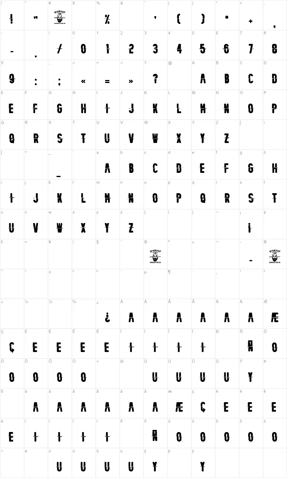 Mecanico Industrialfont character map