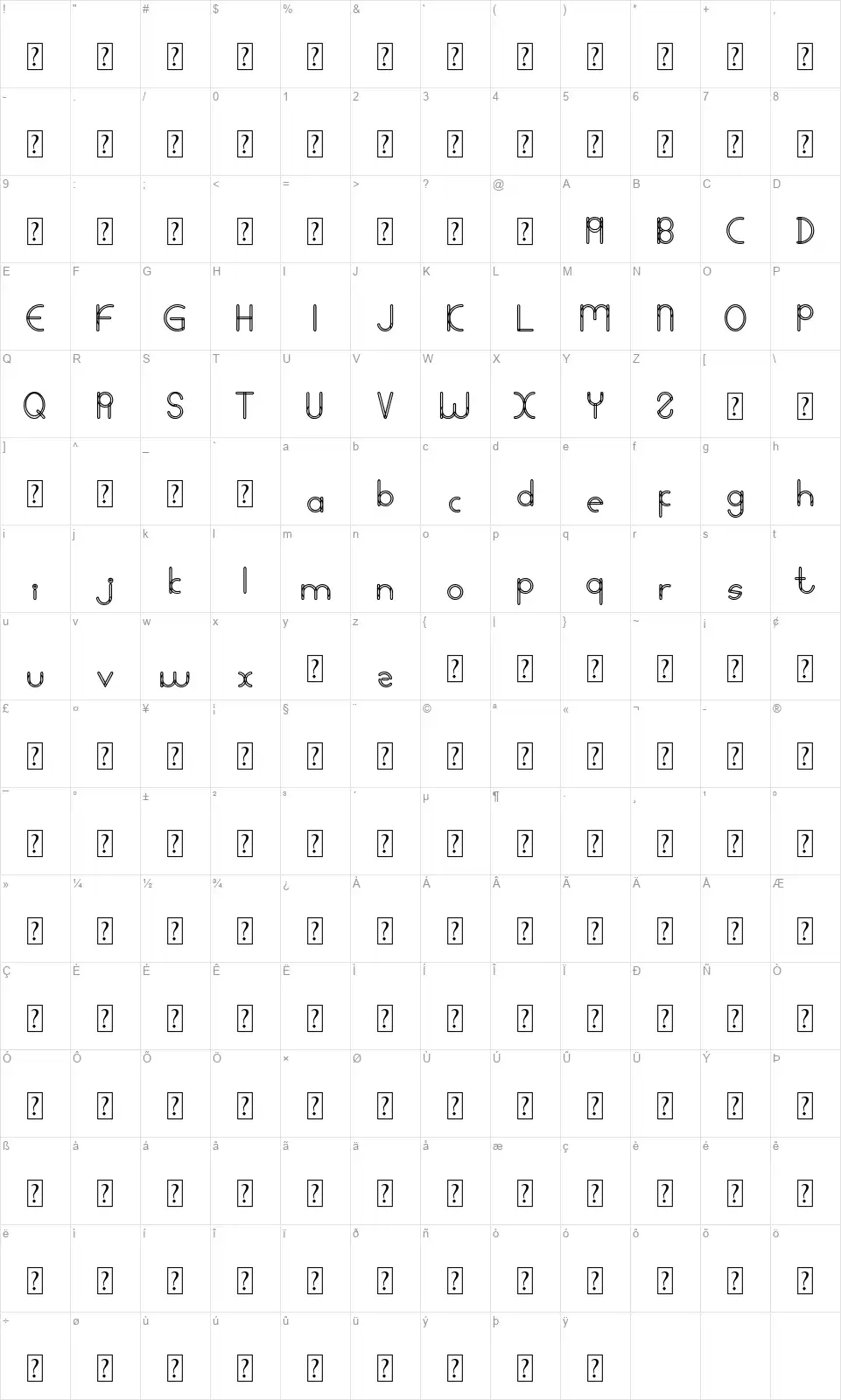 Meguminfont character map