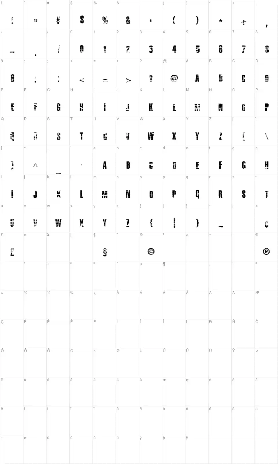Mentha Rapturefont character map