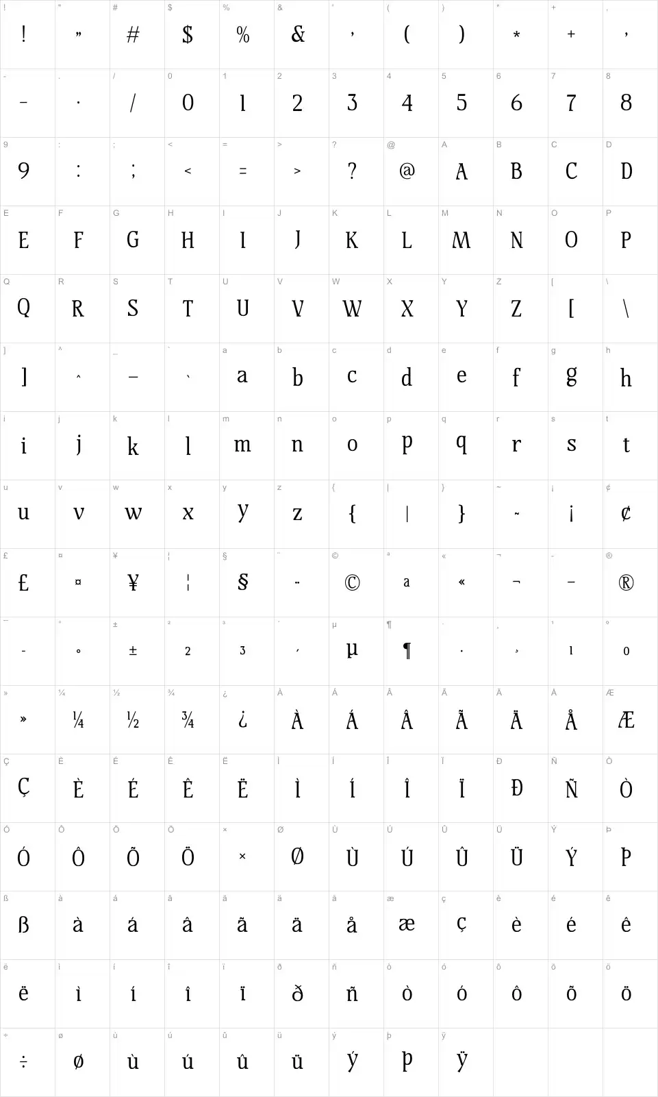 Mestalight Mapa de caracteres Mestalightfont character map