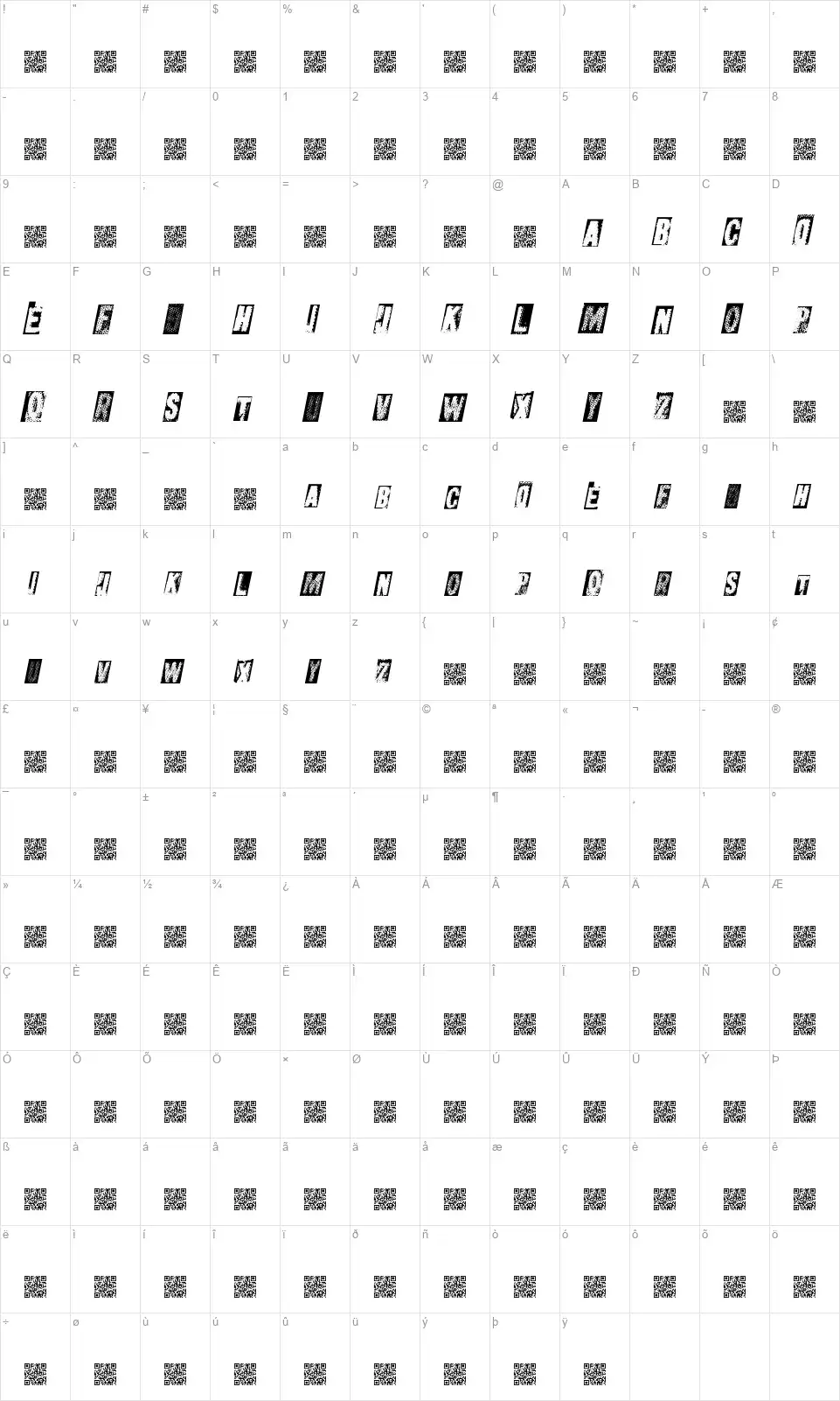 Metal Block Ultrafont character map
