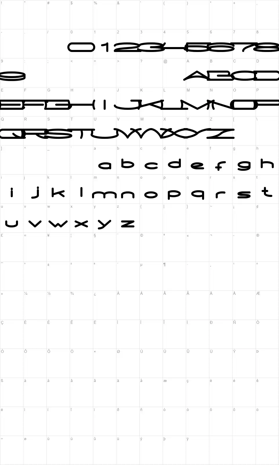 Metro Cityfont character map