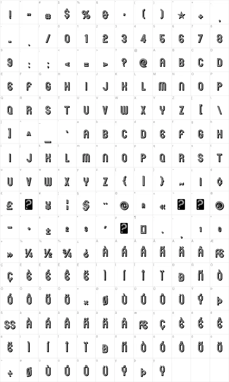 Mexcellentfont character map