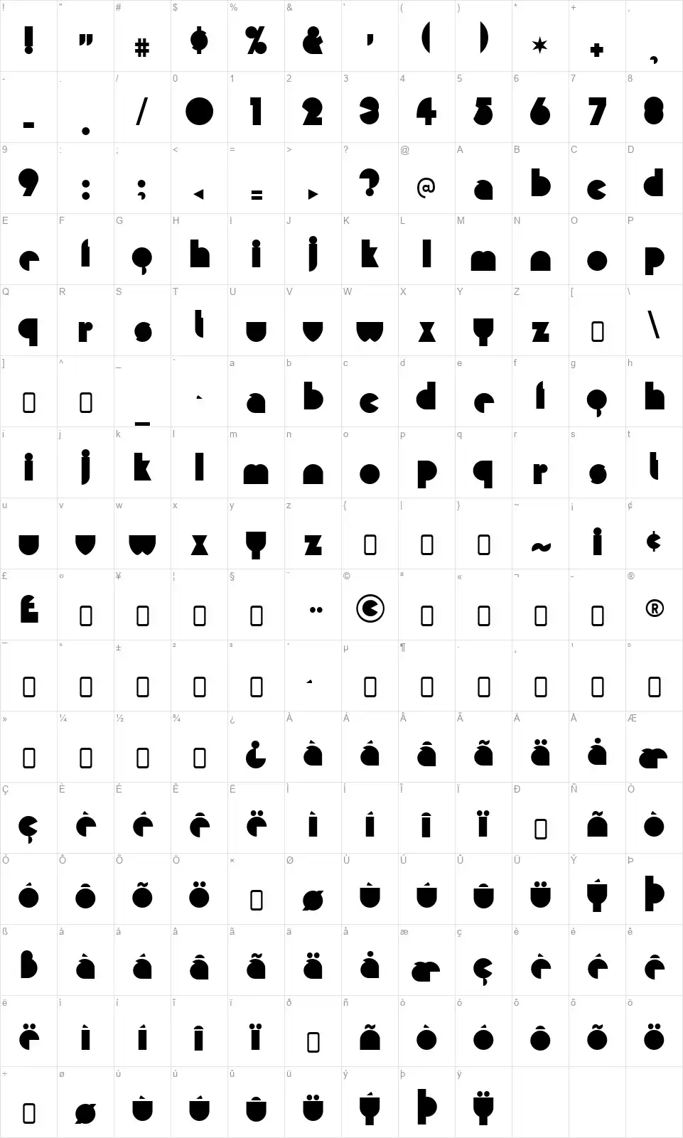 Misirlou-Regularfont character map