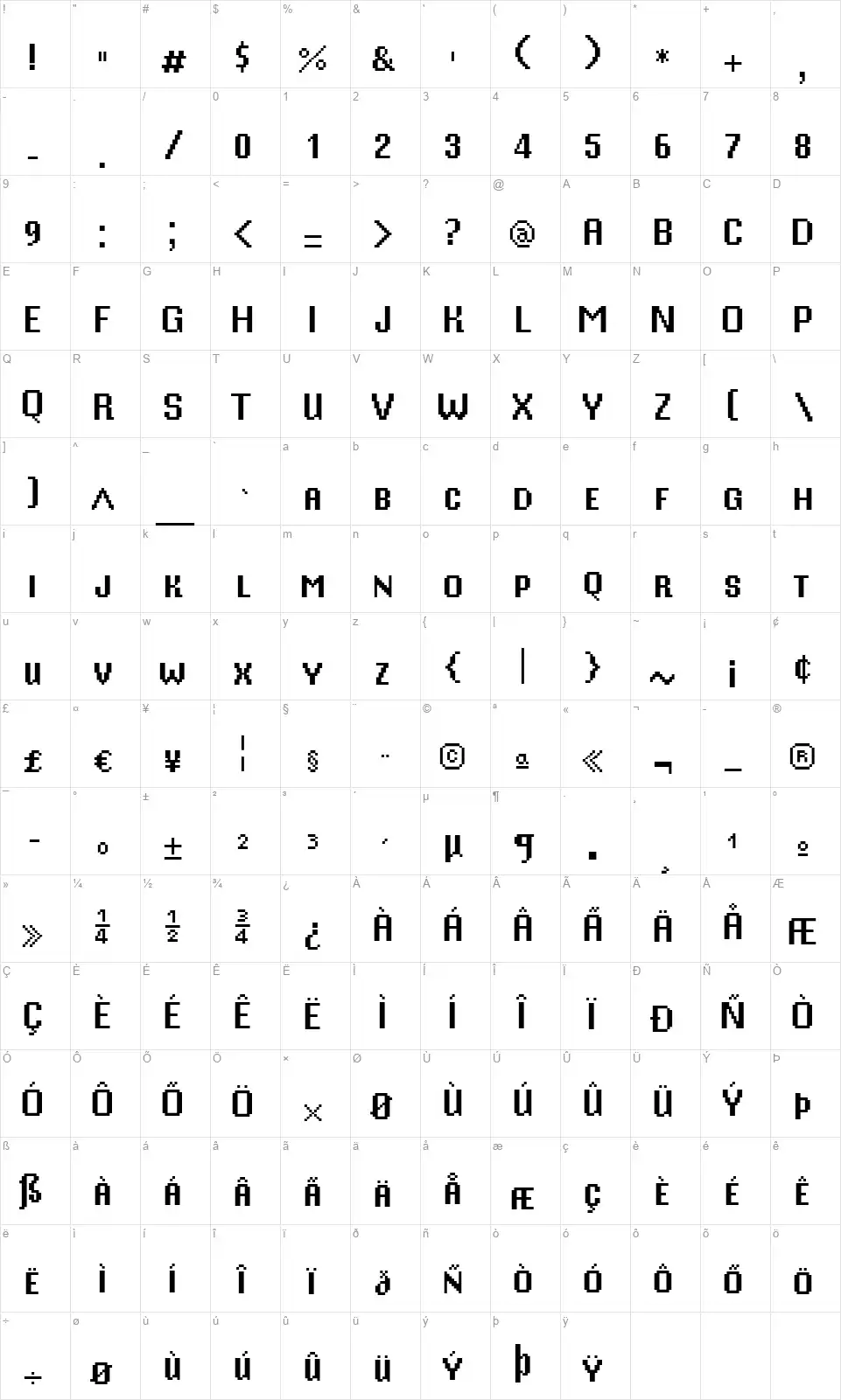Mister Pixel 16font character map