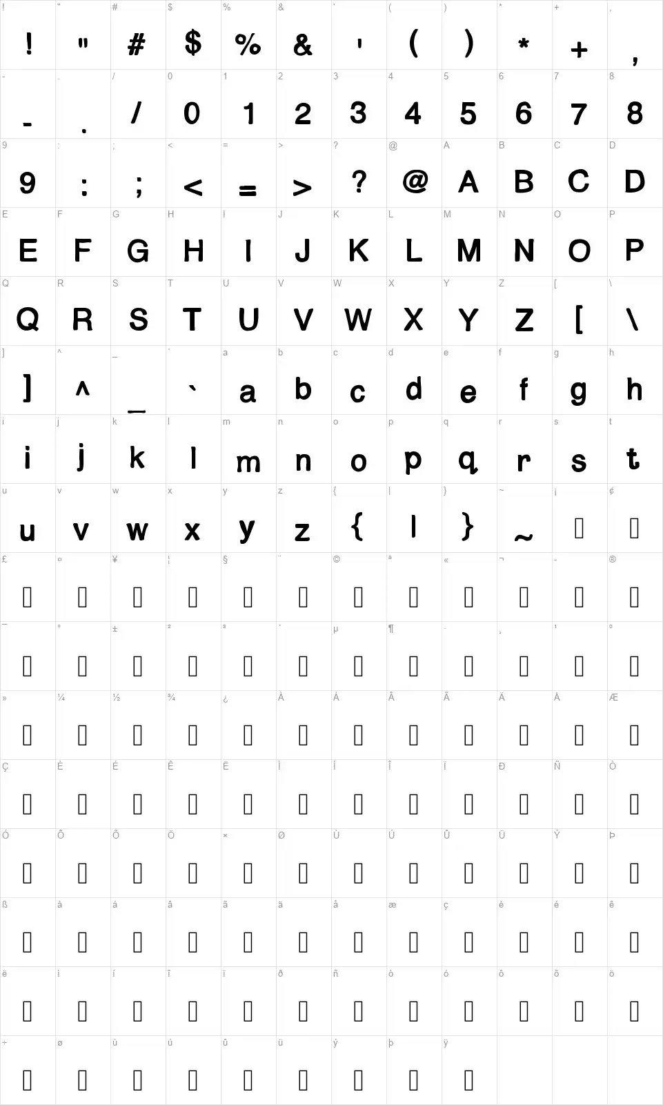Mix Shadedfont character map