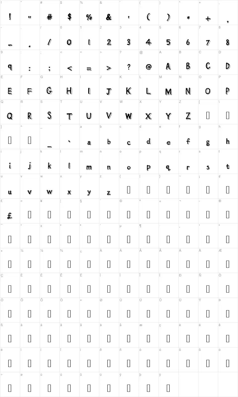 Mondayfont character map