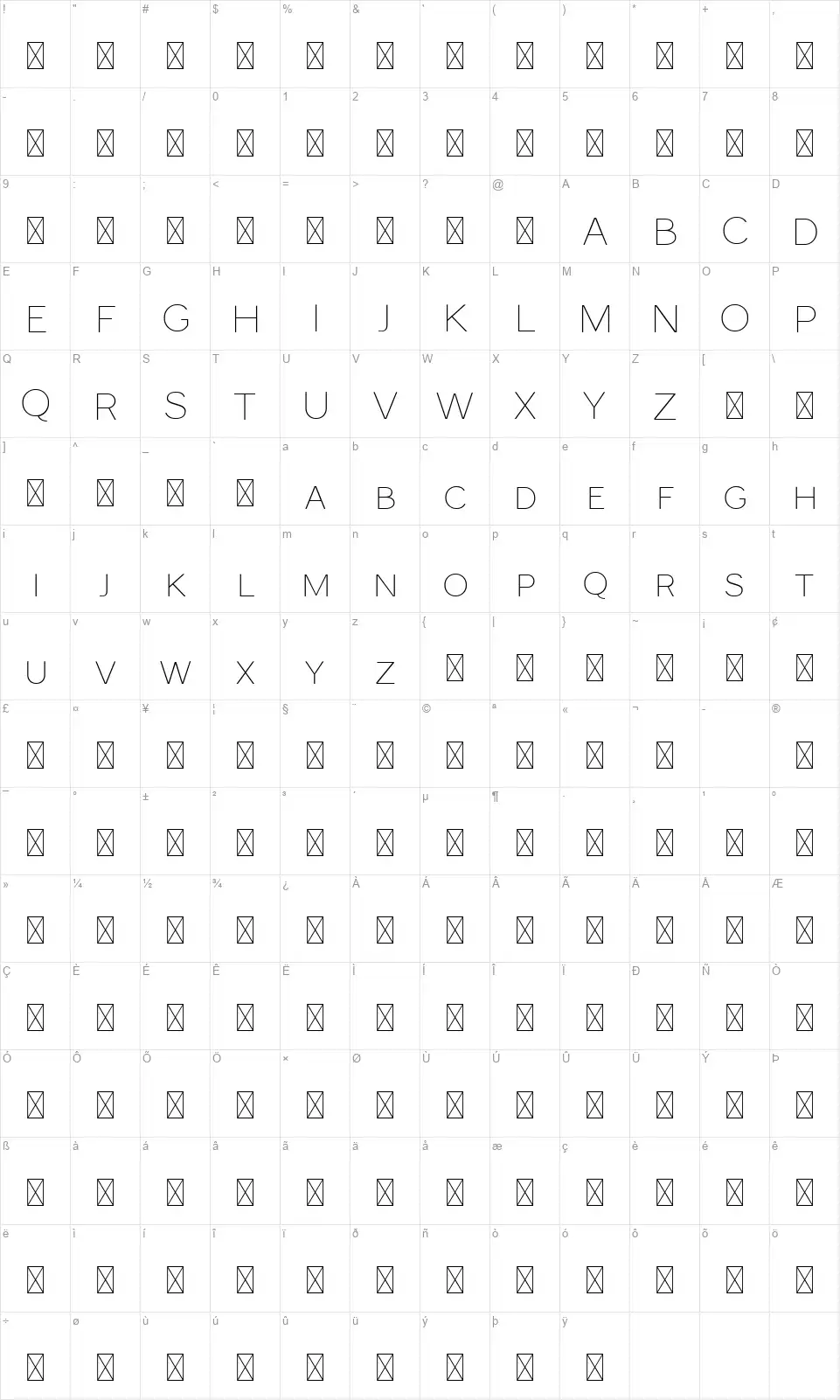 Monocolefont character map