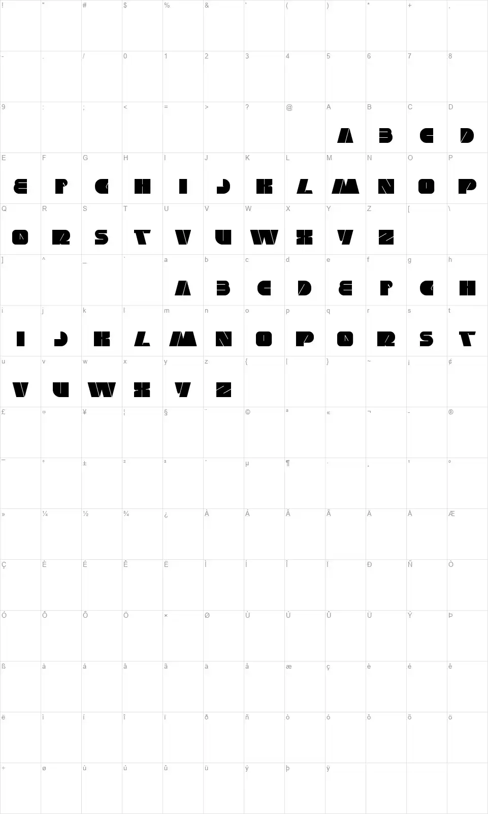 Monster Rockfont character map