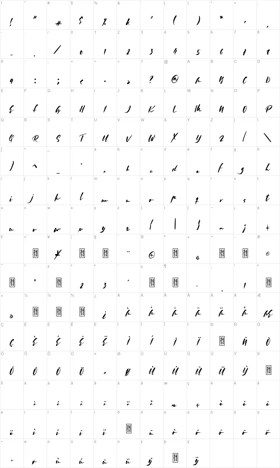 Morning Silhouettefont character map