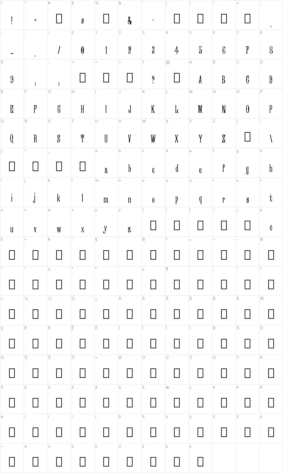Morningside Mapa de caracteres Morningsidefont character map