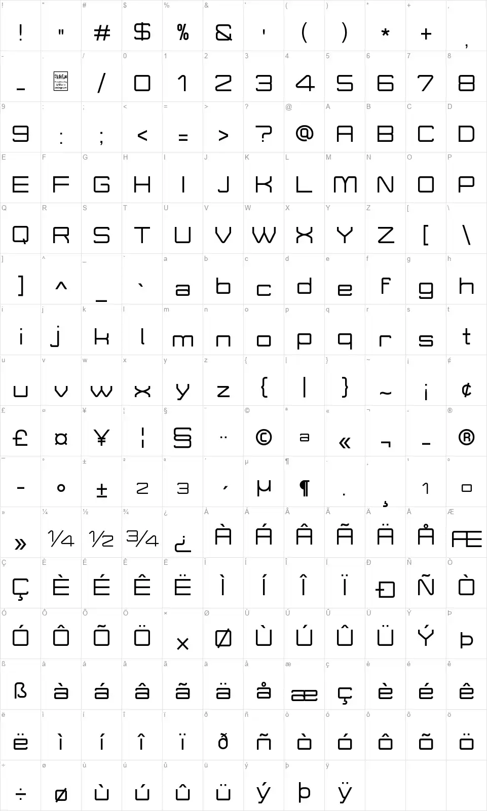 Move-Xfont character map