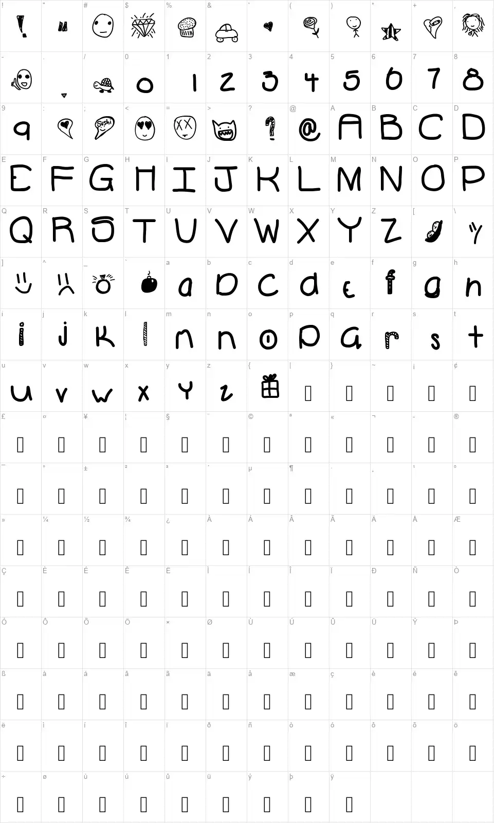MovingOnfont character map