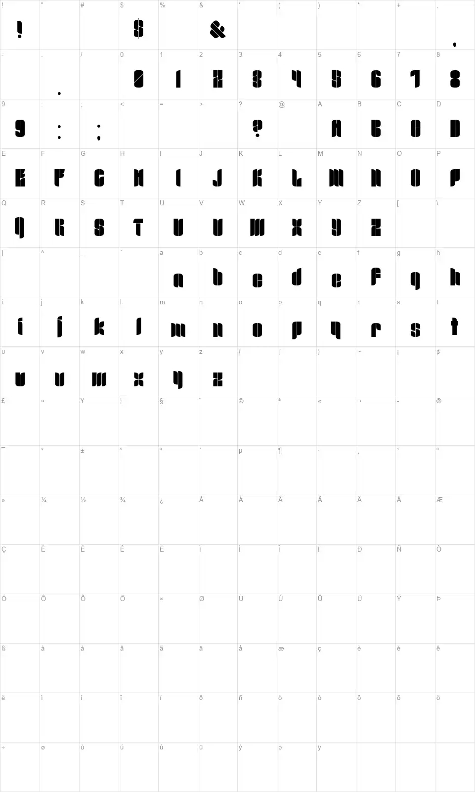 Mr.B Dullfont character map