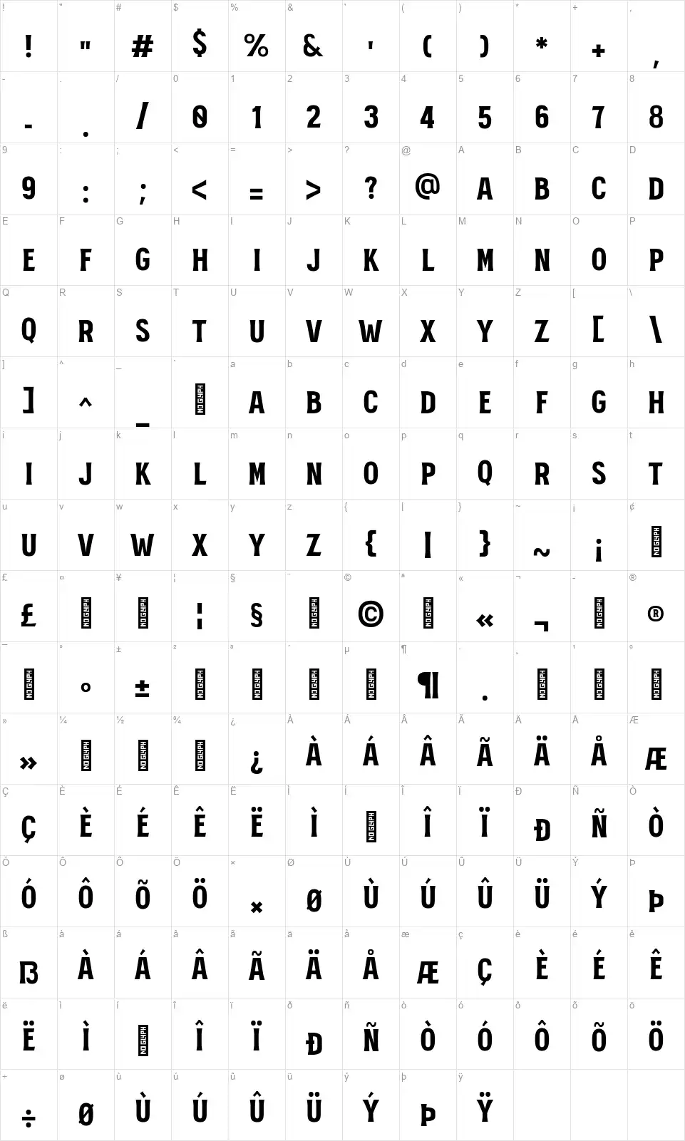 MRK Mastonfont character map