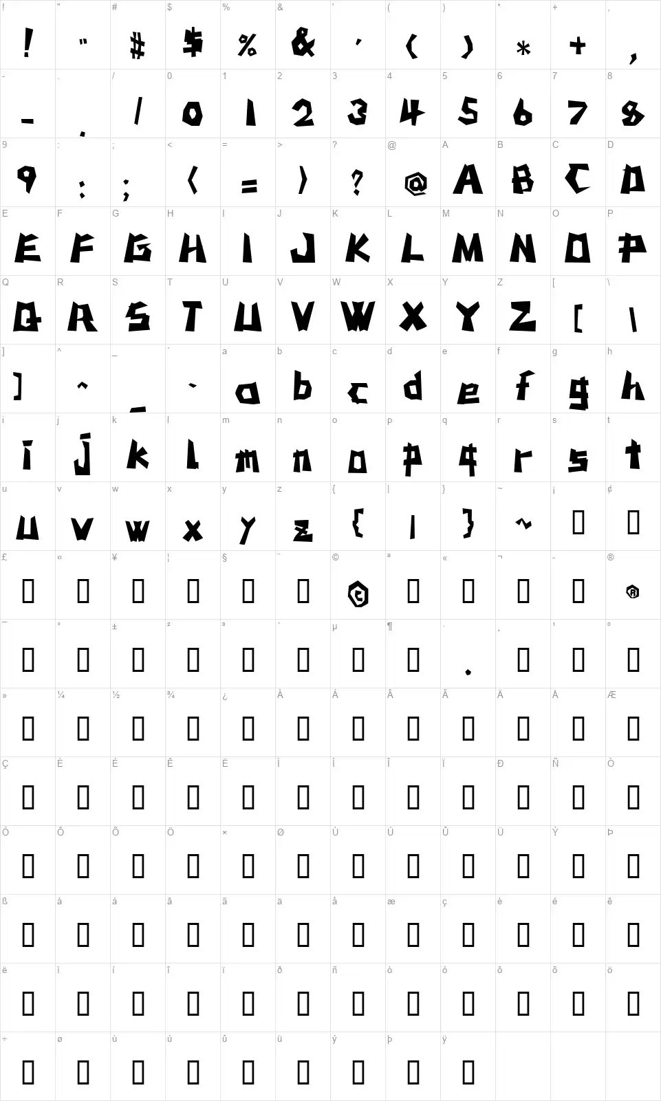 MSTK Rufcutfont character map