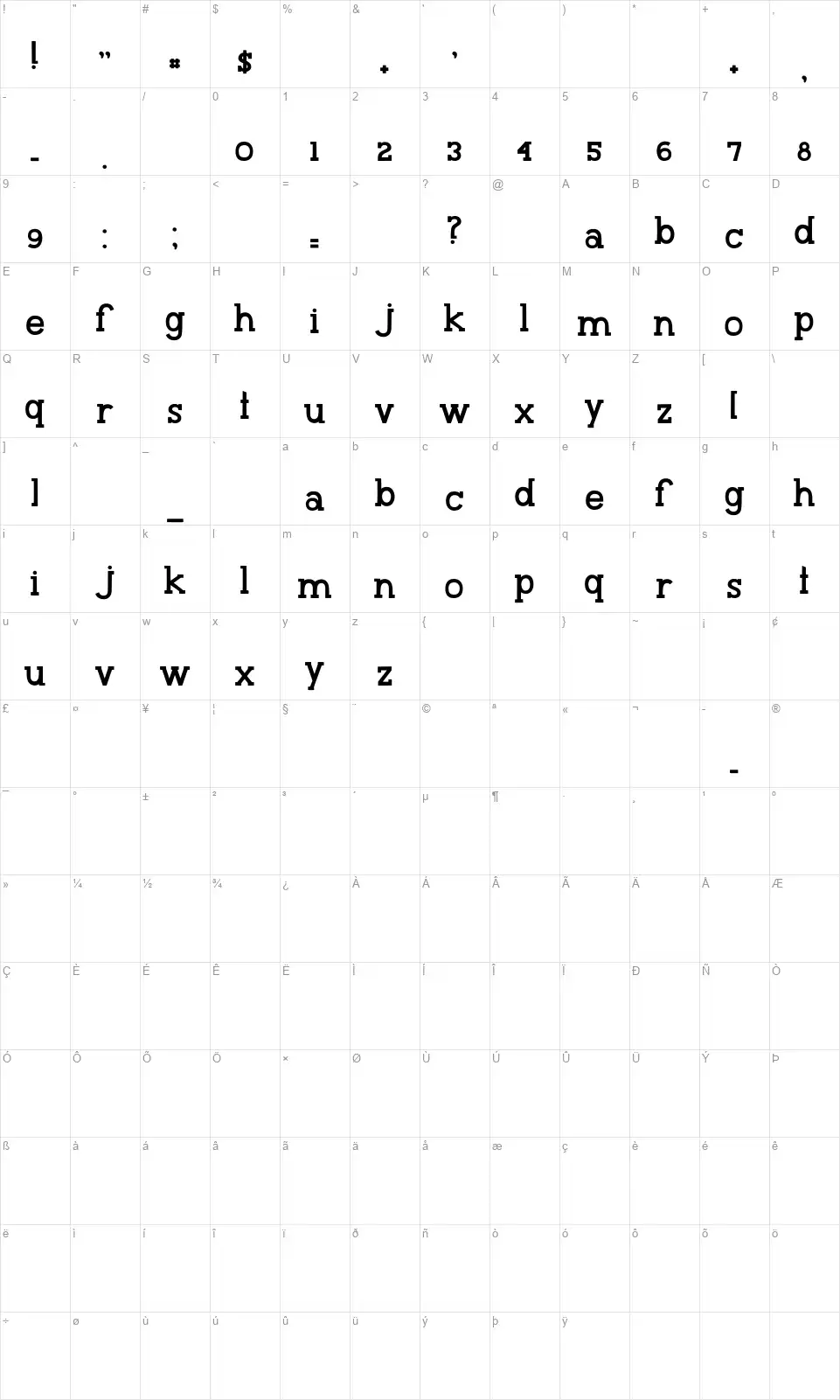 MTF 30 Somethingfont character map