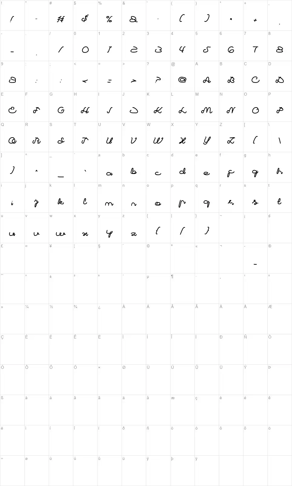 My Pleasurefont character map