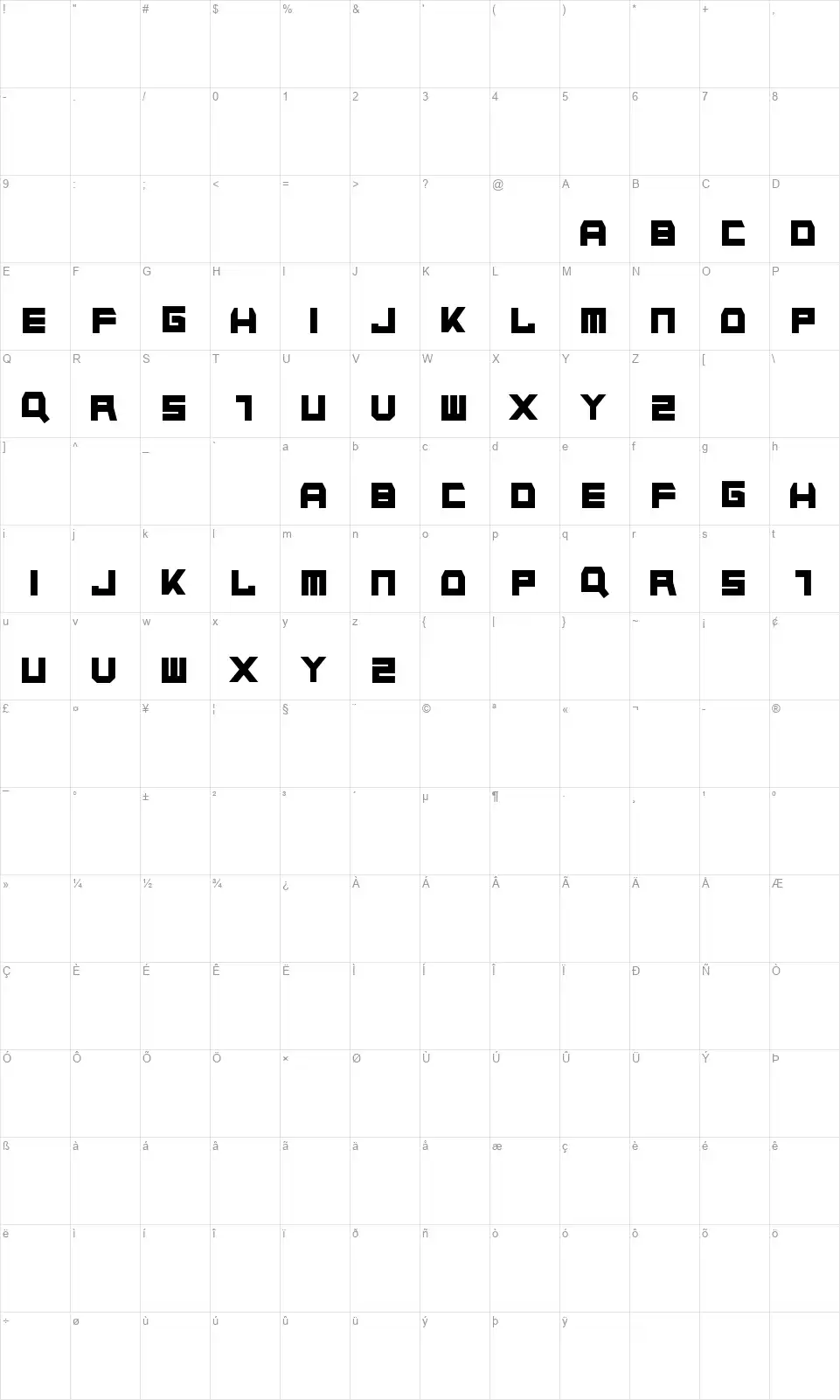 Napalm Strikefont character map