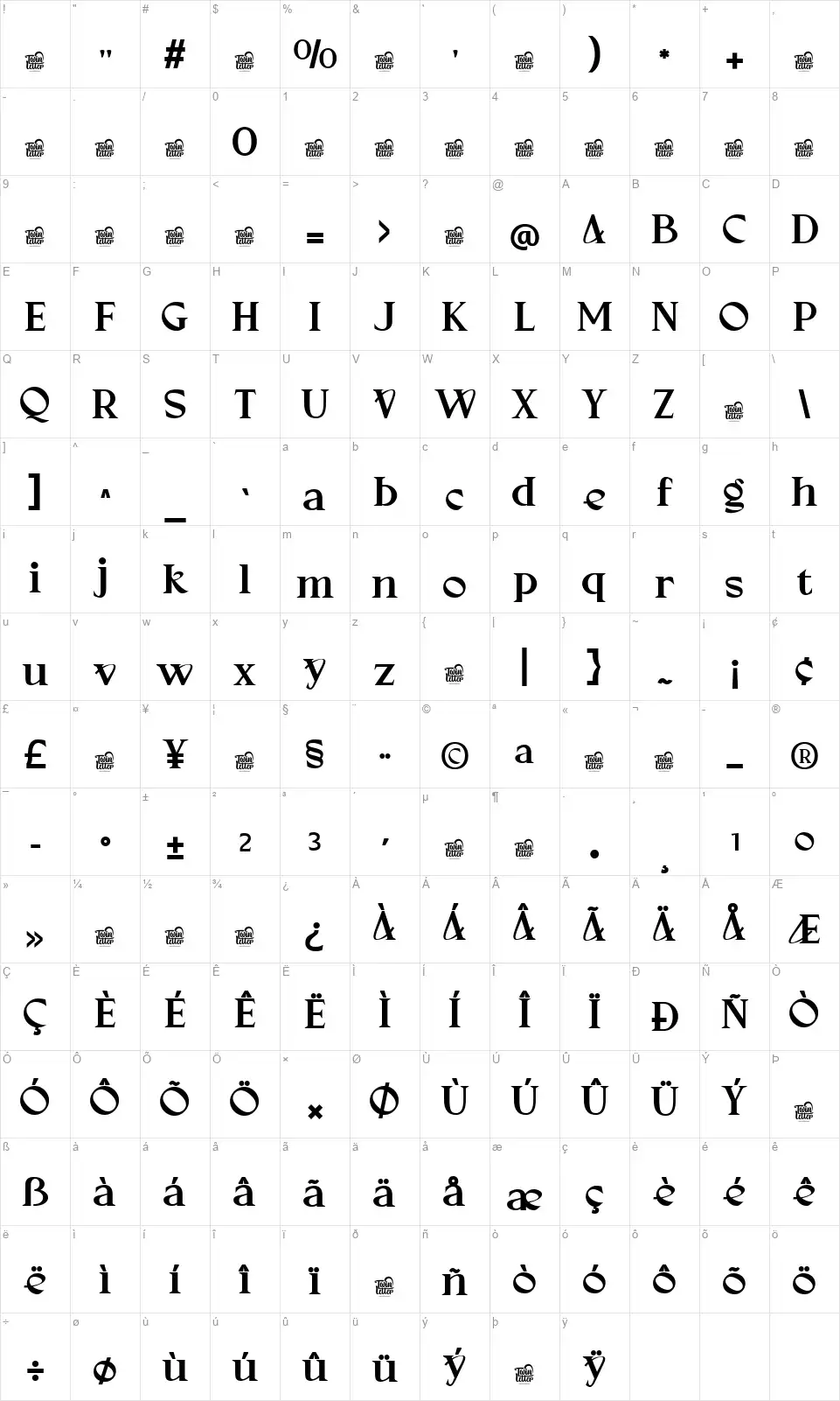 Navieofont character map